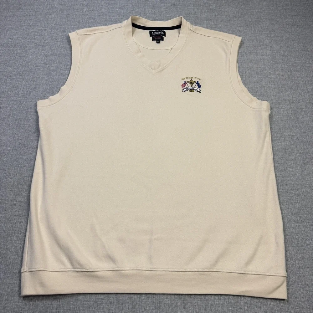 Ashworth Ryder Cup Golf Sweater Vest Mens 2XL Beige V-Neck Embroidered